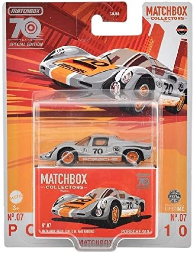 Voiture Miniature Matchbox PORSCHE 910 – Édition Collector 70th, 1:64, Boîte Fermée