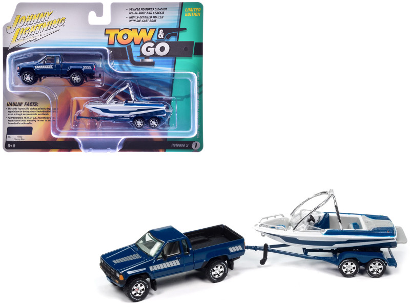 Johnny Lightning 1/64 Toyota SR5 Pickup 1985 Con Rimorchio Malibu Speed Boat - Blu
