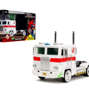 Transformer G1 Optimus Prime in Ghostbusters Ecto-1 Graphic Deco